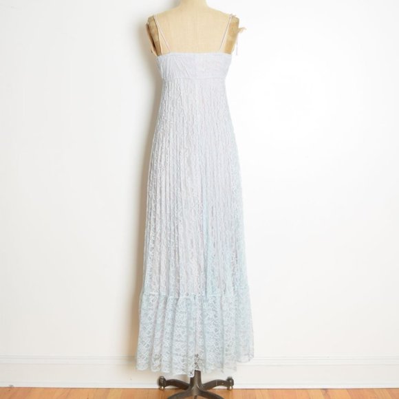 vintage 70s sun dress blue lace empire waist long maxi prom party hippie boho XS - Picture 7 of 9